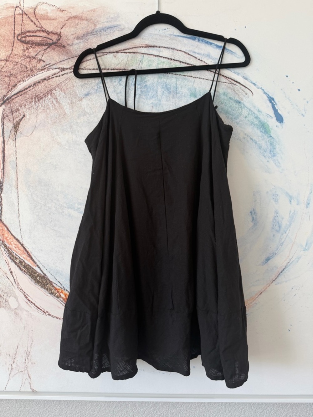 SOLD Women’s Black Spaghetti Strap Swing Dress - LBD babydoll mini dress pockets